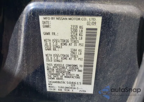 2009 Nissan Xterra X из США, поврежденный, VIN 5N1AN08U59C508615